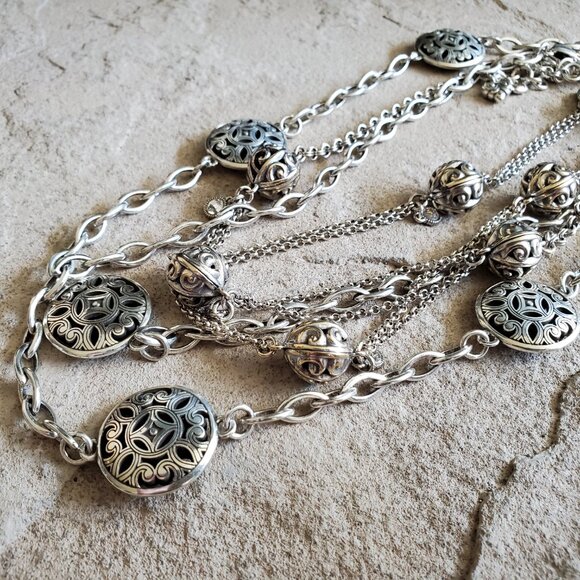 Vintage Bundle of 2 Brighton Silver Long Layering Station Necklaces - Picture 11 of 14